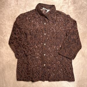 Vintage 90s White Stag Animal Print Sheer Button Up Shirt Burnout Indie Sleaze